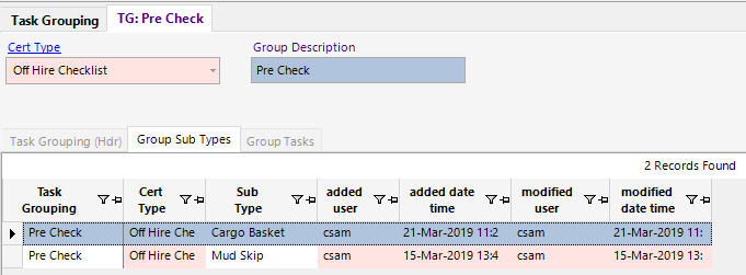 Group Sub Types Tab