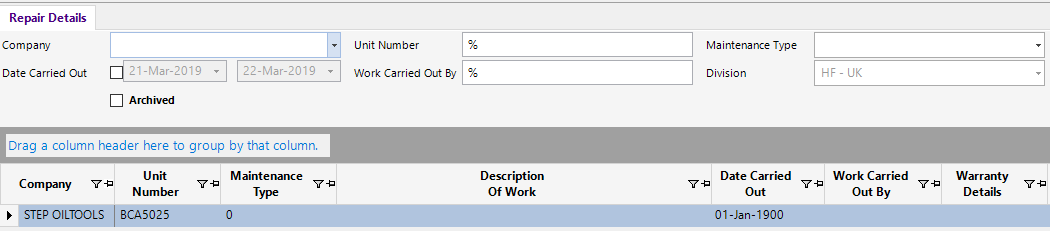 Repair Details to be Carried Out