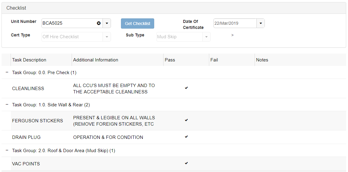 Checklist Record Pass